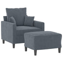 sofastol med fodskammel 60 cm velour mørkegrå