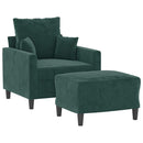 sofastol med fodskammel 60 cm velour mørkegrøn