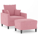 sofastol med fodskammel 60 cm velour lyserød