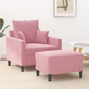 sofastol med fodskammel 60 cm velour lyserød