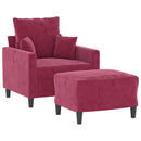 sofastol med fodskammel 60 cm velour vinrød