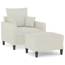 sofastol med fodskammel 60 cm velour cremefarvet
