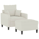 sofastol med fodskammel 60 cm velour cremefarvet