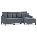 3-personers sofa med fodskammel 180 cm velour mørkegrå