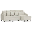 3-personers sofa med fodskammel 180 cm velour cremefarvet
