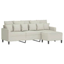 3-personers sofa med fodskammel 180 cm velour cremefarvet