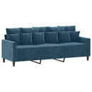 3-personers sofa med fodskammel 180 cm velour blå