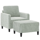 sofastol med fodskammel 60 cm velour lysegrå