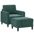 sofastol med fodskammel 60 cm velour mørkegrøn