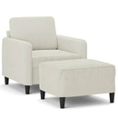 sofastol med fodskammel 60 cm velour cremefarvet