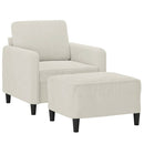 sofastol med fodskammel 60 cm velour cremefarvet