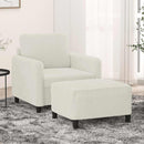 sofastol med fodskammel 60 cm velour cremefarvet