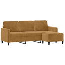 3-personers sofa med fodskammel 180 cm velour brun