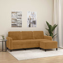 3-personers sofa med fodskammel 180 cm velour brun
