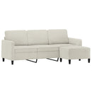 3-personers sofa med fodskammel 180 cm velour cremefarvet