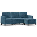 3-personers sofa med fodskammel 180 cm velour blå