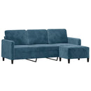 3-personers sofa med fodskammel 180 cm velour blå