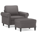 sofastol med fodskammel 60 cm kunstlæder grå