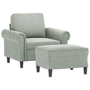 sofastol med fodskammel 60 cm velour lysegrå