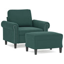 sofastol med fodskammel 60 cm velour mørkegrøn