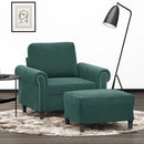 sofastol med fodskammel 60 cm velour mørkegrøn
