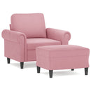 sofastol med fodskammel 60 cm velour lyserød