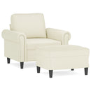 sofastol med fodskammel 60 cm velour cremefarvet