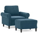 sofastol med fodskammel 60 cm velour blå