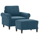 sofastol med fodskammel 60 cm velour blå