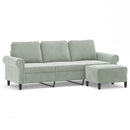 3-personers sofa med fodskammel 180 cm velour lysegrå