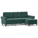 3-personers sofa med fodskammel 180 cm velour Mørkegrøn