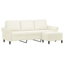 3-personers sofa med fodskammel 180 cm velour cremefarvet