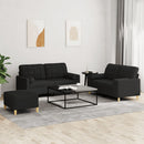 sofasæt 3 dele med puder stof sort
