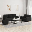 sofasæt 3 dele med puder stof sort
