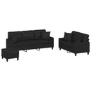 sofasæt 3 dele med puder kunstlæder sort