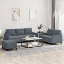sofasæt 3 dele med hynder velour mørkegrå
