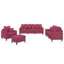sofasæt 4 dele med hynder velour vinrød