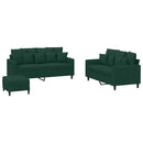 sofasæt 3 dele med hynder velour mørkegrøn