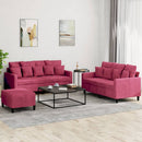 sofasæt 2 dele med hynder velour vinrød