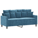 sofasæt 3 dele med hynder velour blå