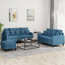 sofasæt 3 dele med hynder velour blå