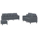 sofasæt 3 dele med hynder velour mørkegrå
