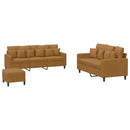 sofasæt 3 dele med hynder velour brun