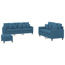 sofasæt 3 dele med hynder velour blå