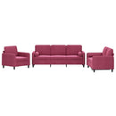 sofasæt 3 dele med puder velour vinrød