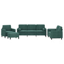 sofasæt 4 dele med puder velour mørkegrøn