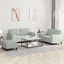 sofasæt 3 dele med puder velour lysegrå