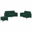 sofasæt 3 dele med puder velour mørkegrøn