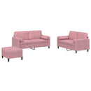 sofasæt 3 dele med puder velour lyserød