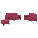 sofasæt 3 dele med puder velour vinrød
